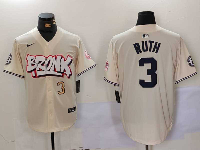 Men%27s New York Yankees #3 Babe Ruth Cream Limited Stitched Baseball Jerseys->new york yankees->MLB Jersey